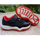 Kids Air Jordan 11 Retro Bred Black White Red Velcro Shoes
