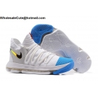 Mens Nike Zoom KD 10 White Blue Basketball Shoes