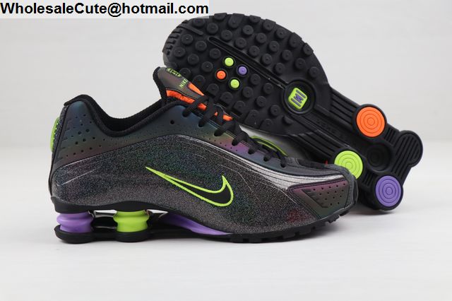 nike shox r4 gel black neon